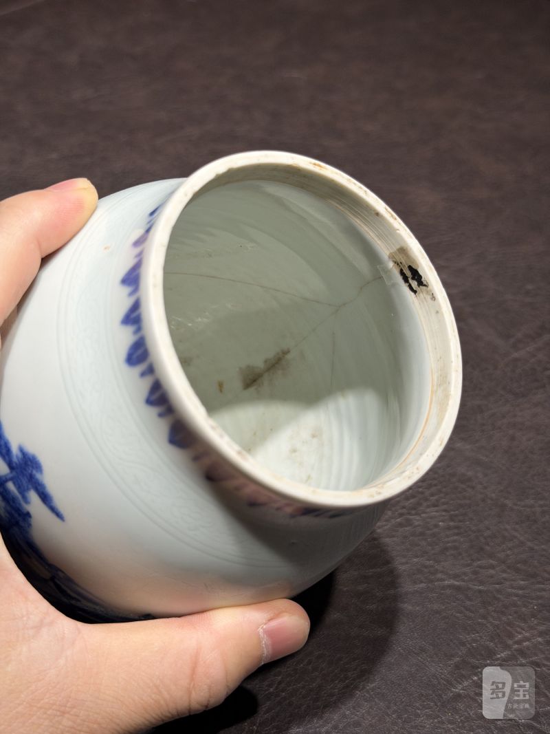 明崇祯 青花“海屋添筹”图莲子罐 - 图16